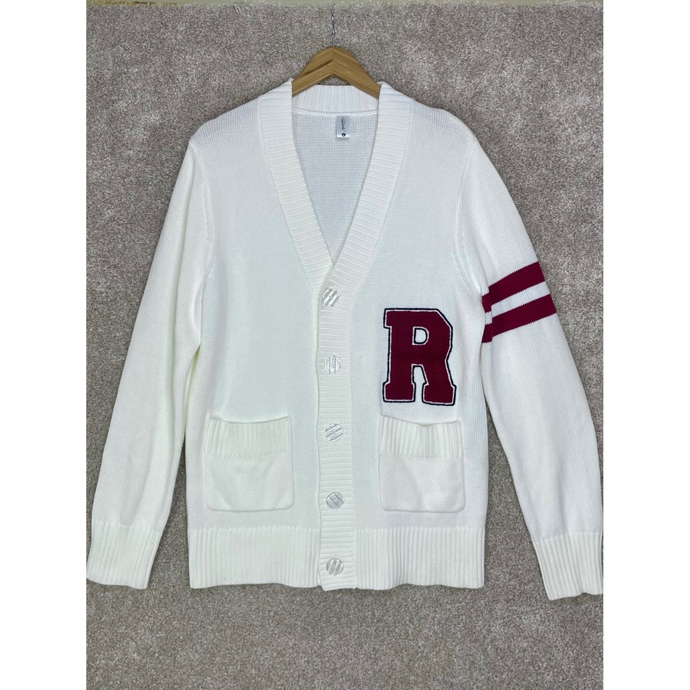 Hip Hop 50s Shop Varsity Letterman Cardigan Sweater Mens L White Retro Nerdcore